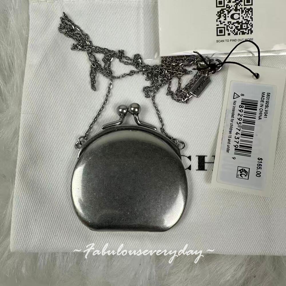 Coach Coin Purse Kisslock Pendant Necklace In Silver NWT